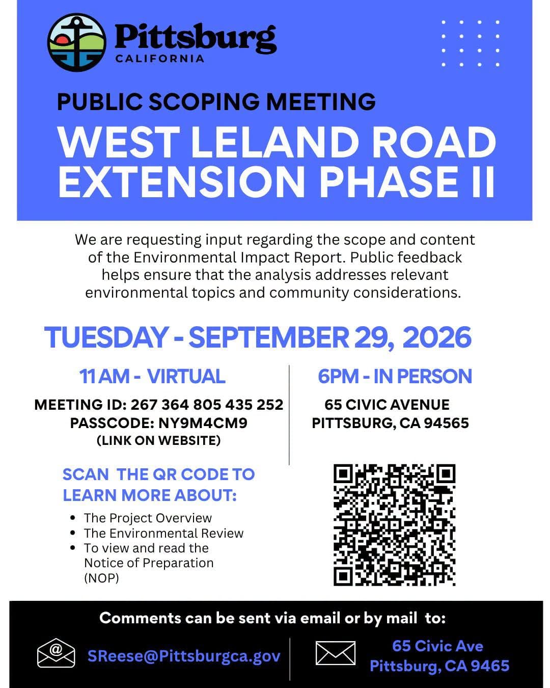 Public Scoping Meeting: West Leland Road Extension Phase II- Virtual Meeting